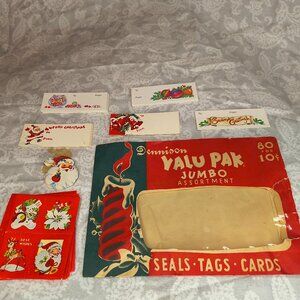 Vintage lot of Christmas Dennison gift wrapping tags and seals 'Valu-pak'-Opened